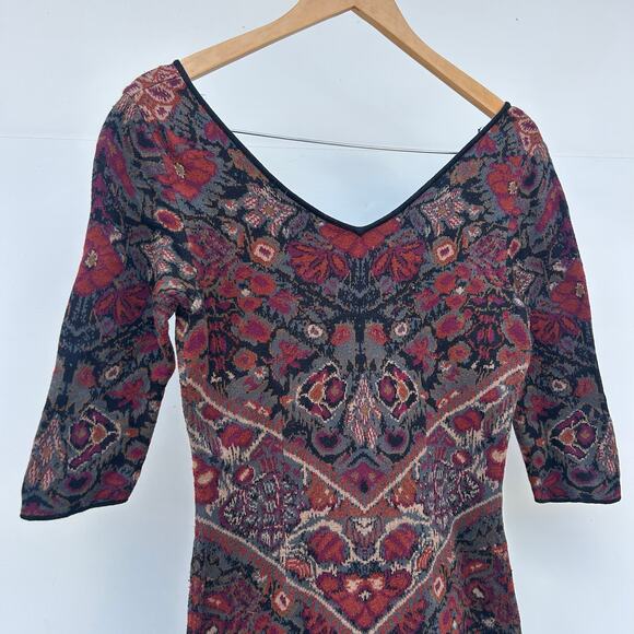 Peruvian Connection V-Neck Long Sleeve Short Knit Dress Pima Cotton Autumn XS - Picture 4 of 6